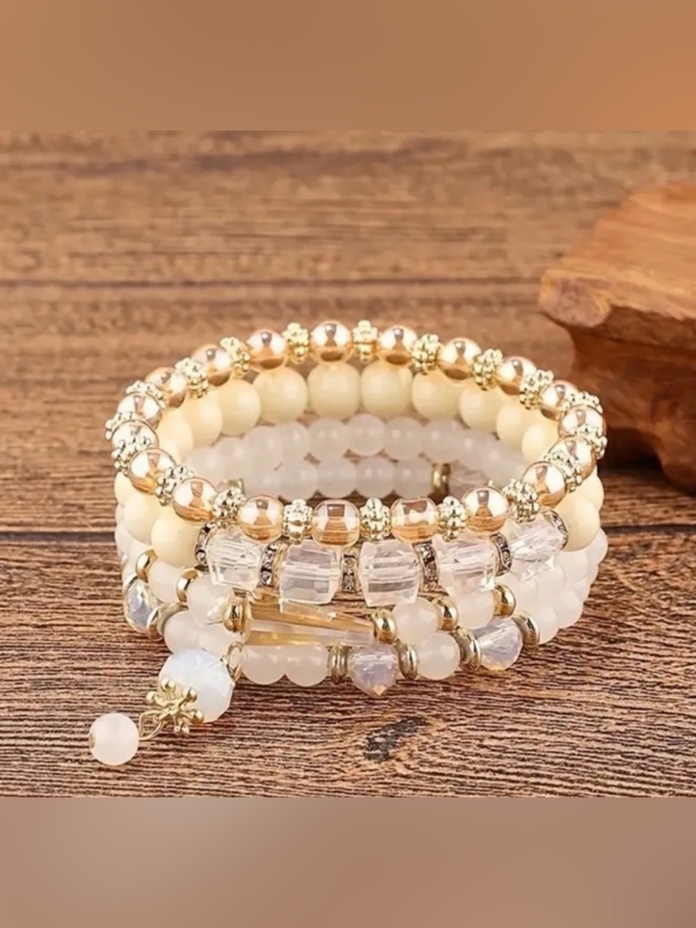 Bohemian Ethnic Pink Crystal Beads Bracelet for Women Multilayer Butterfly Charm
